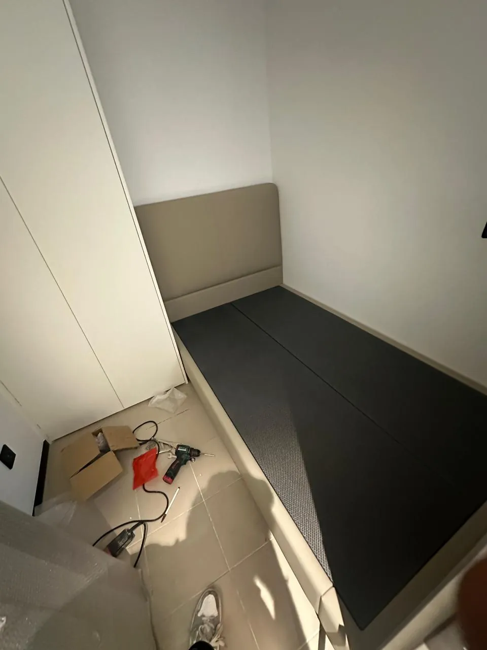 Cabinet and countertop installation in progress