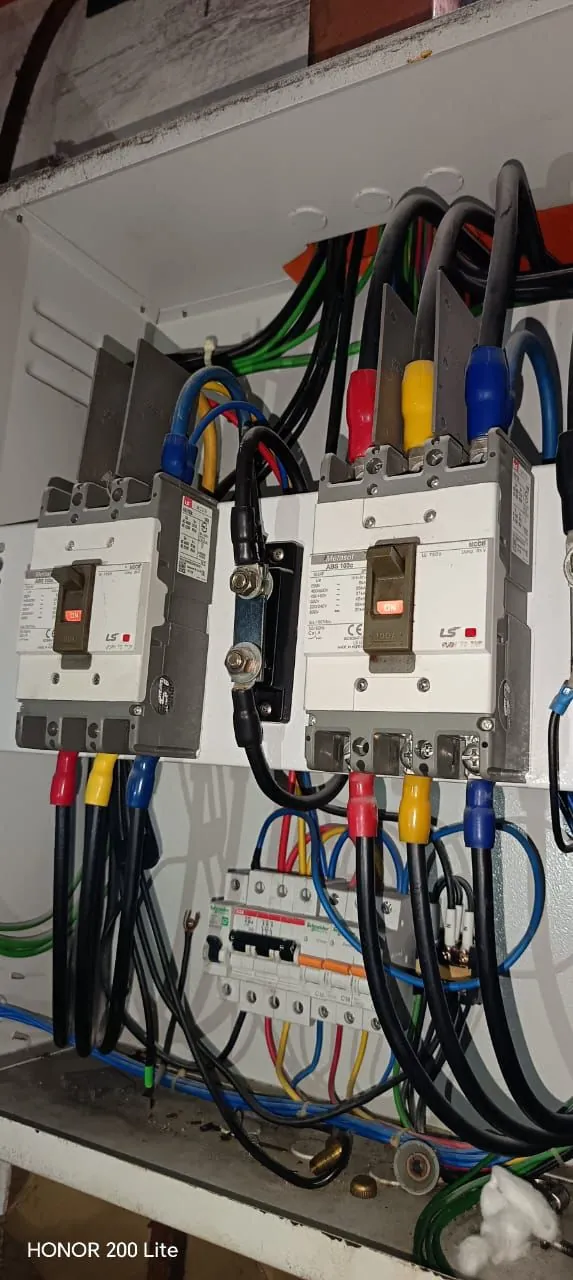 Close view of organised wiring inside an electrical panel